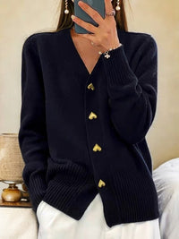 Gina | Cozy V Neck Heart Button Knit Cardigan