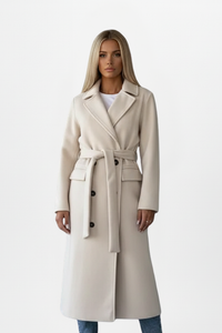 Isabelle | Elegant Long Coat with Tie Belt