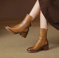 Charlotte | Women's Leather Ankle Boots with Block Heel and Zipper