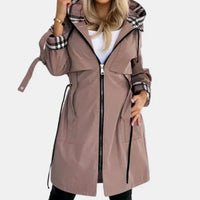 Avery | Hooded Long Trench Coat with Zip Closure and Belt