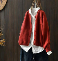 Leon | Red Button-Front Knit Cardigan