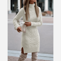 Evelyn | Turtleneck Knit Midi Dress with Side Slit