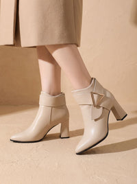 Lena | Women's Pointed-Toe Ankle Boots with Block Heel and Buckle