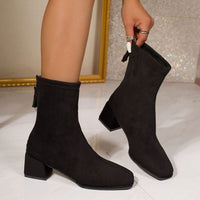 Katharina | Suede-Look Ankle Boots with Block Heel and Side Zipper