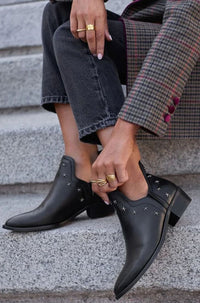 Marie | Black Pointed-Toe Ankle Boots with Star Studs