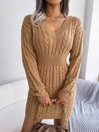 Sienna | Cable-Knit Midi Dress with V-Neckline