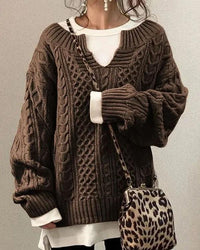 Freya | Oversized Cable-Knit V-Neck Sweater