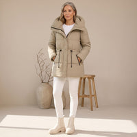 Emilia | Beige Quilted Puffer Coat with Hood