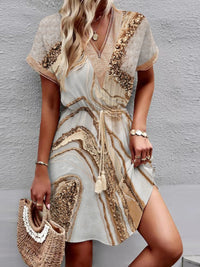 Popular Sally | Stylish Printed V-Neck Dress Modern Staple