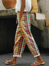 Zenaria Checkered Print Comfy Trousers