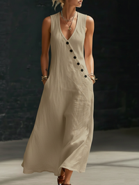 Structured Fringe Tiered V-Neck Midi Dress