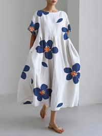 Floral Summer Maxi Dress - White/Blue