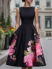 Floral Print Sleeveless Fitted Midi Dress