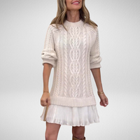 Celeste | Women's Cable Knit Mini Dress with Pleated Skirt