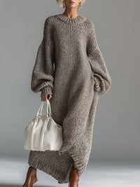 Cynthia | Women's Oversized Chunky Knit Maxi Dress with Balloon Sleeves
