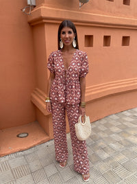 Geometric Print Peplum & Trouser Set