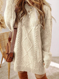 Elena | Cream Cable-Knit Sweater Dress for Women