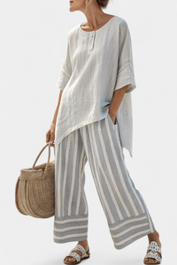 Vivian | Elegant Asymmetrical Blouse & Striped Pants
