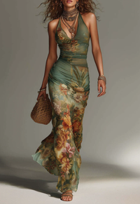 Timeless™ – Elegant Floral Halter Maxi Dress