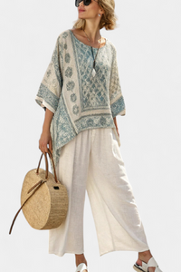 Eliza | Comfortable Printed Blouse & Wide-Leg White Pants