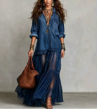 Zara™ | Vintage Boho Button-Front Layered Maxi Dress
