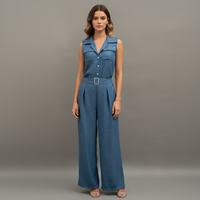 Boho Midnight Slate Texture Belted Utility Jumpsuit