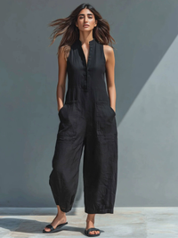 Minimalist Linen Sleeveless Utility Jumpsuit