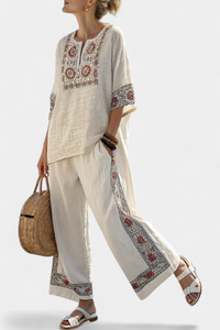 Amelie | Sophisticated Embroidered Raw Blouse & Wide Pants