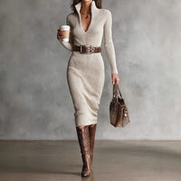 Daisy | Elegant Knit Dress with Belt and Collar