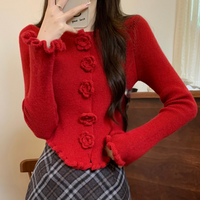 Celine | Women's Floral Knit Sweater with Flared Sleeves