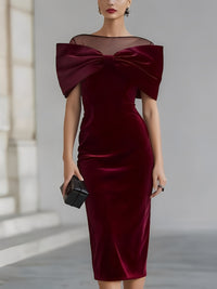 Beach Glam DRAMATIC BURGUNDY VELVET BOW MIDI DRESS Style