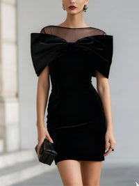 Tropical Look Elegant black velvet mini dress with bow Wear