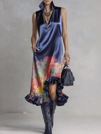 Nora Satin Printed Midi Dress