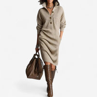Cassidy | Women's Ribbed Knit Collar Midi Dress