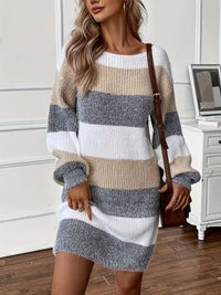 Ashley | Women's Color Block Striped Knit Mini Dress