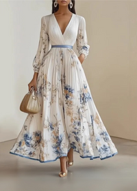 Island Breeze Paz™ | Timeless Floral Pleated Maxi Dress Seaside Fit