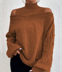 Dahlia | Cold-Shoulder Turtleneck Sweater with Textured Sleeves