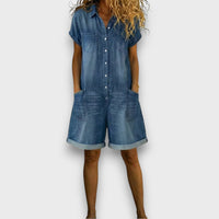 Vintage Cotton Denim Short Overalls