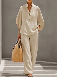 Women’s Batwing Sleeve Linen Cotton Two-Piece Set
