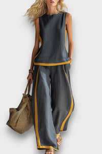 Charcoal & Gold Trim Relaxed Co-Ord Set
