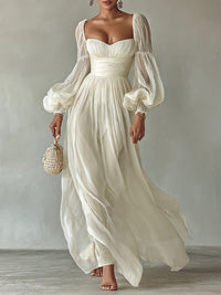 Amy | Elegant Maxi Square Neck Long Dress with Sleeves