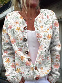 Alyssa | Women's Floral Pattern Cardigan with Wooden Buttons